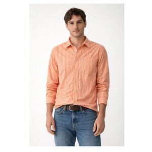 American Eagle Outfitters Men's Orange White Stripes Casual Button Down …